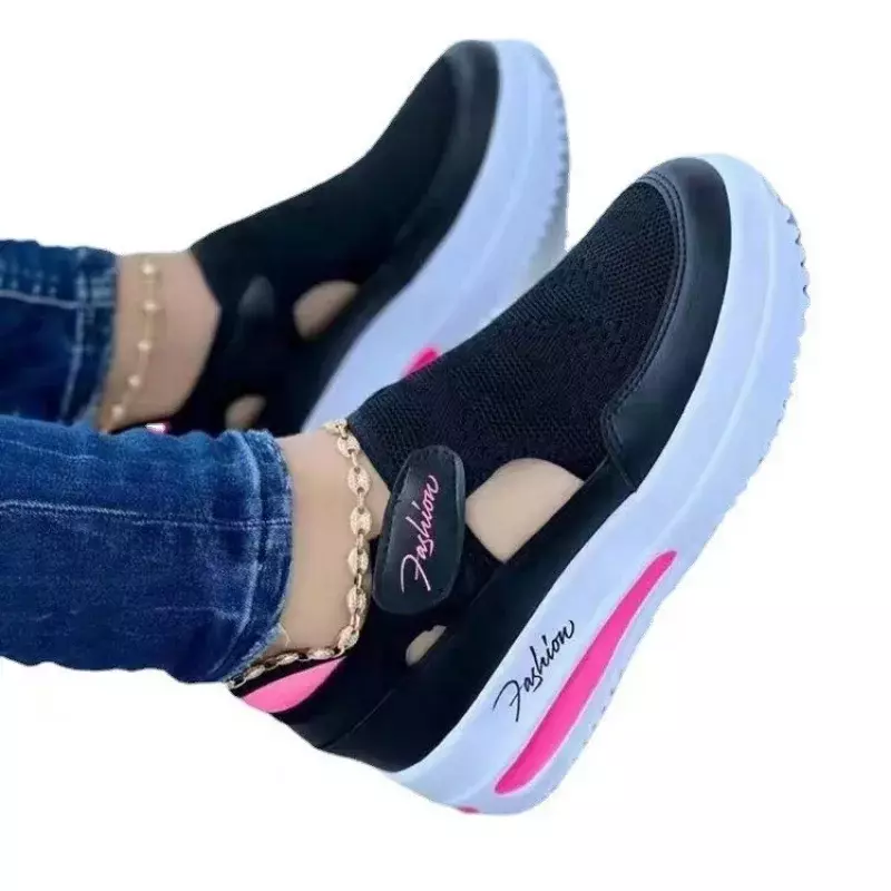 Sapatos esportivos femininos de malha respirável, sandálias de plataforma vulcanizada, tênis casuais femininos, verão, novo, 2023