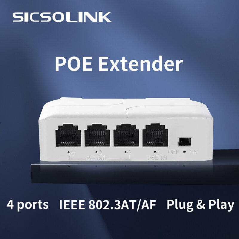 4พอร์ต100/1000Mbps POE Extender, Gigabit เราเตอร์อินเตอร์เน็ต Repeater,250m, 1in 3ออก, IEEE802.3AT/AF, สำหรับ PoE Switch NVR กล้อง IP AP