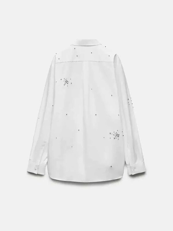 Blusas vintage de manga comprida com botões para mulheres, camisas femininas, bordados com joias, tops chiques, nova moda, 2023