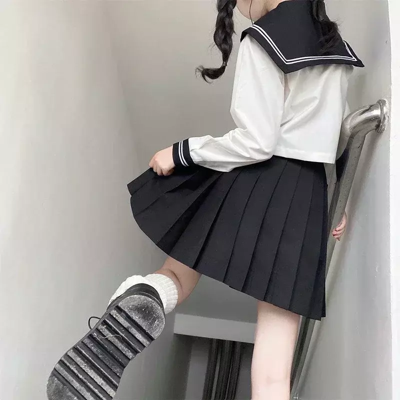 Japanese School Uniform Black Suit Sailor JK S-2XL Basic Cartoon Girl Navy Sailor Uniform sets Navy Costume Women girl costume