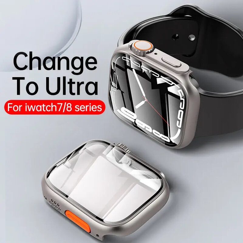 Coque de protection d'écran pour Apple Watch Series 8, 7, 45mm, 41mm, SE, 6, 5, 4, 44mm, 40mm, coque PC rigide avec accessoires en verre du Guatemala