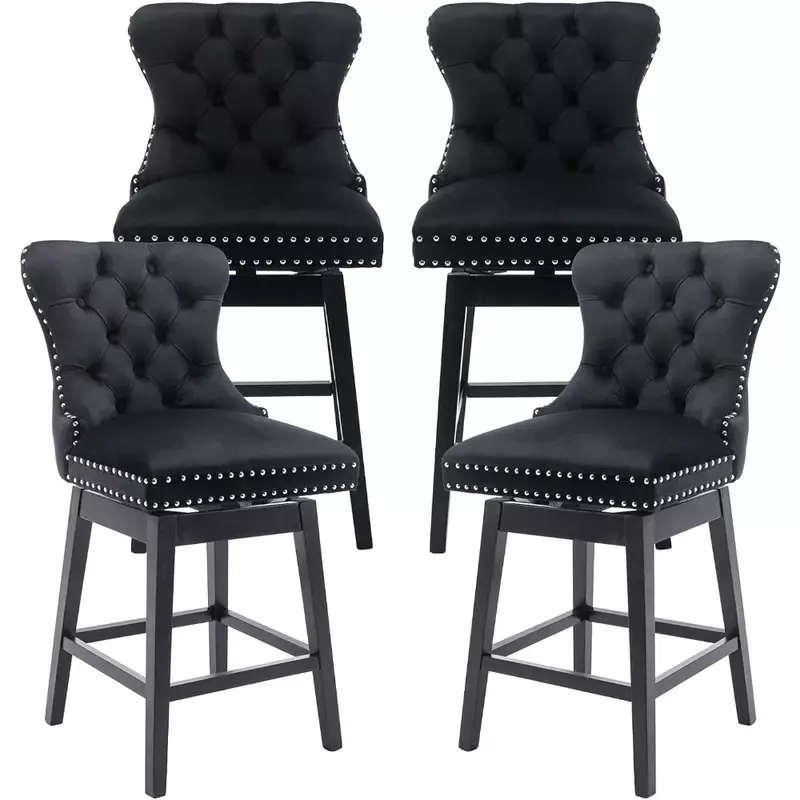 Swivel Bar Chair Set of 2, Adjustable Bent Wood Barstool with PU Leather Upholstered Back and Footrest, Bar Chair