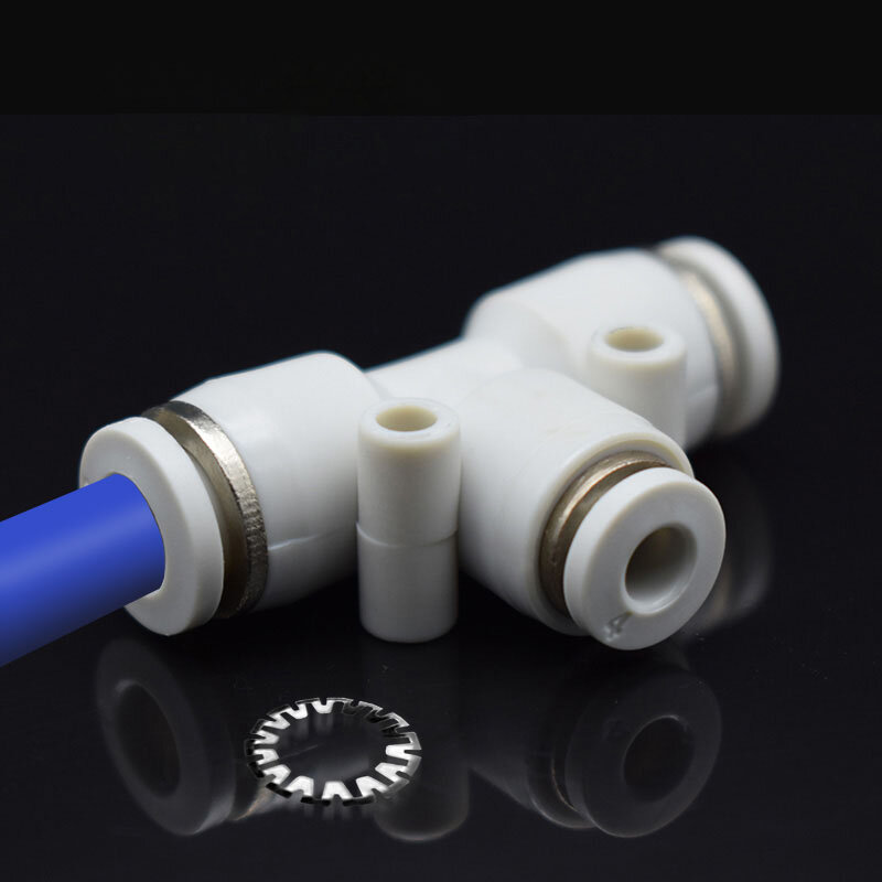 Conector de tubo de aire neumático PE de tres vías de plástico blanco tipo T, accesorio de manguera de inserción rápida, GPE-4/6/8/10/12/14/16