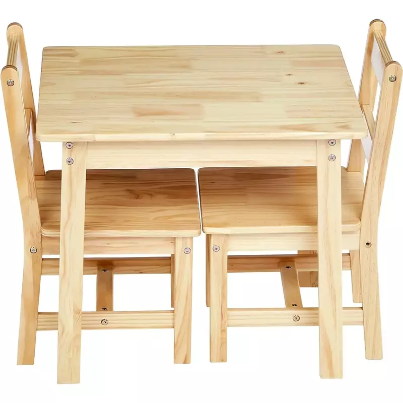 Детский стол из массива дерева и 2 стула, набор из 3 предметов, 20x24x21 дюймов, натуральный