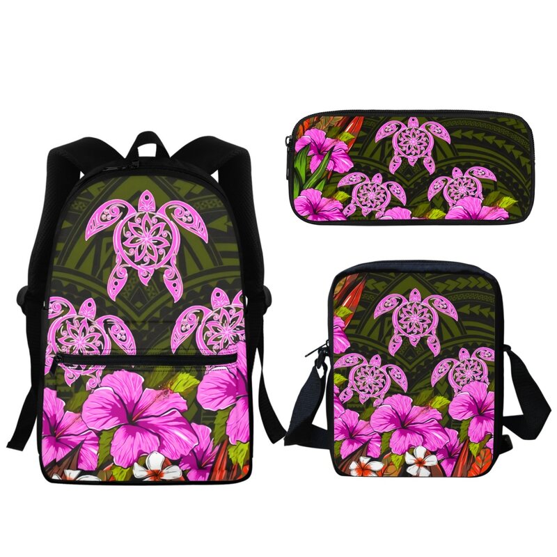 Bolsa escolar impressa polinésia tropical infantil, mochila de grande capacidade, bolsa de ombro para meninos e meninas, tartaruga havaiana Hibiscus