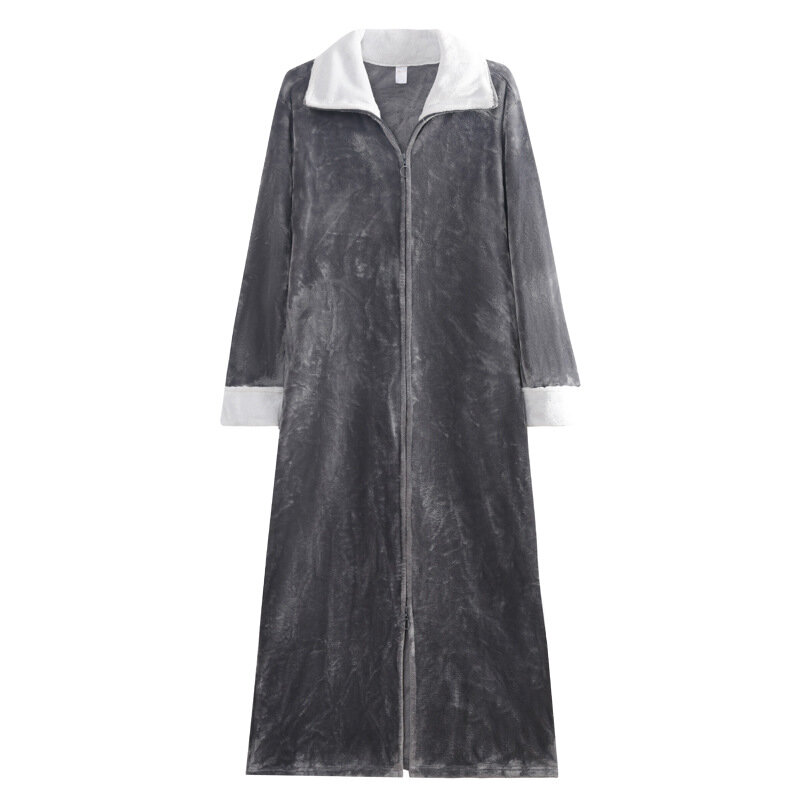 ฤดูใบไม้ร่วงฤดูหนาว Flannel ซิปสำหรับผู้หญิงคู่ Night ชุดแฟชั่นขนาดใหญ่ Lapels Kimono ยาว Thicken Dressing Gown