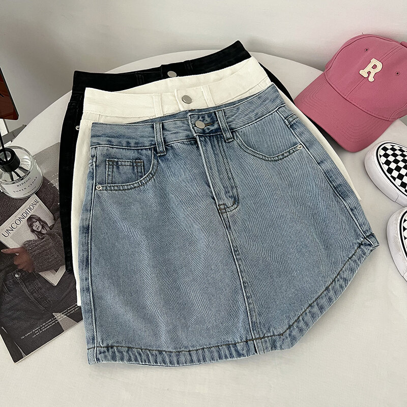 Jeans Skirts Korean style casual all-match design sense irregular high waist slimming Denim Skort skirt hip for women Faldas Clo