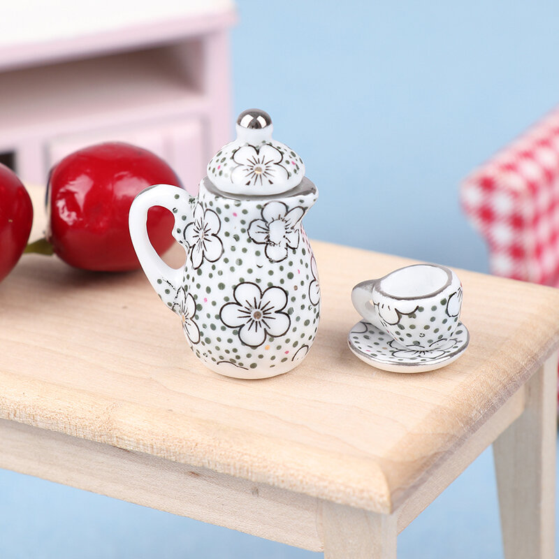 1Set 1:12 Dollhouse Miniature Porcelain Ceramic Tea Cup Set Tableware Kitchen Dollhouse Teapot DIY Toys