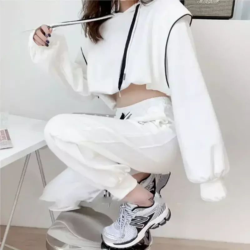 2024 New Casual White Hooded Sweatshirts and Sweatpants Sets WomenKorean Hoodies Oversized Sporty Two Piece Sets Womens Outifits