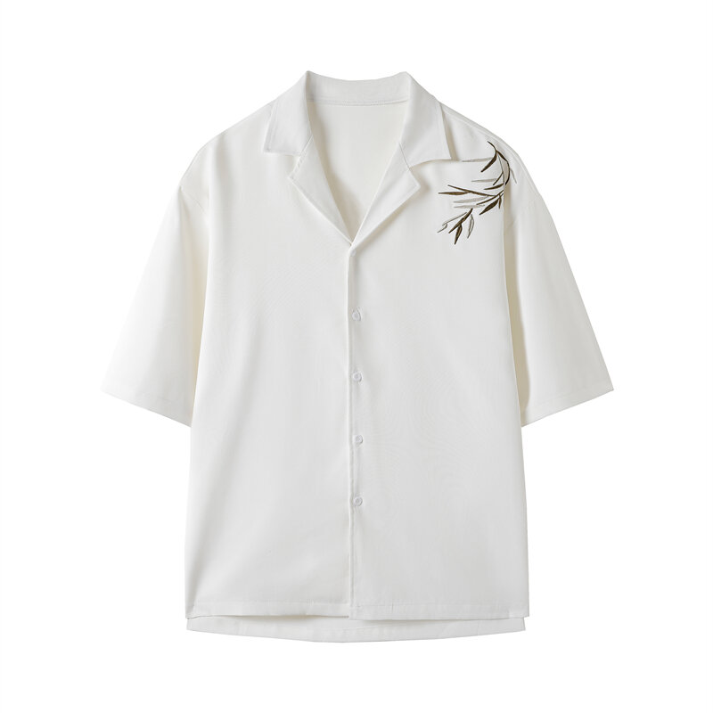 Zwart/Wit Borduurwerk Shirts Heren Zomer Nieuwe Mannelijke Knappe High Street Korte Mouw Chique Mode Casual Baggy Shirt 5xl-m