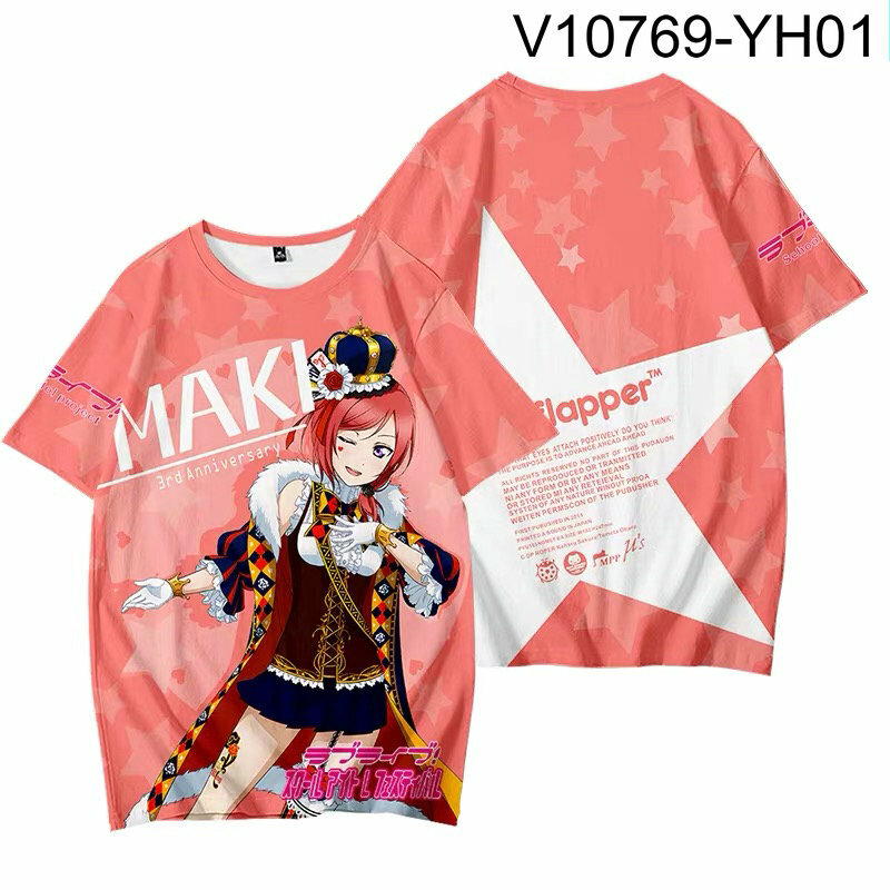 ¡Lovelive Kawaii! Camiseta de manga corta con cuello redondo y estampado 3D, ropa de calle Popular de Anime japonés, talla grande, moda de verano