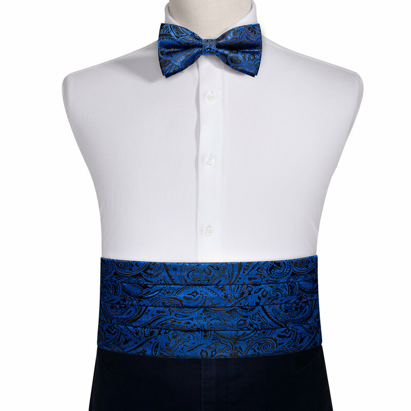 Barry Wang Cummerbund azul marinho para homens, gravata borboleta de seda, conjuntos de abotoaduras quadradas, Paisley clássico, acessórios masculinos, festa de casamento, 1031