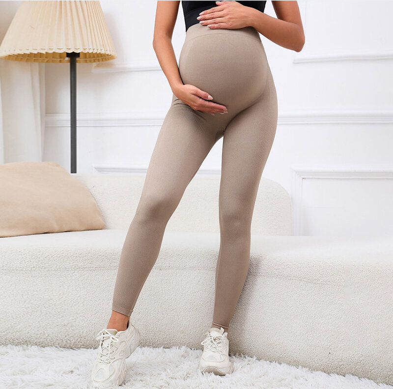 Legginsy ciążowe z wysokim stanem obcisłe odzież dla ciężarnych ciążowe damskie podpierające brzuch legginsy urządzenie do modelowania sylwetki spodnie