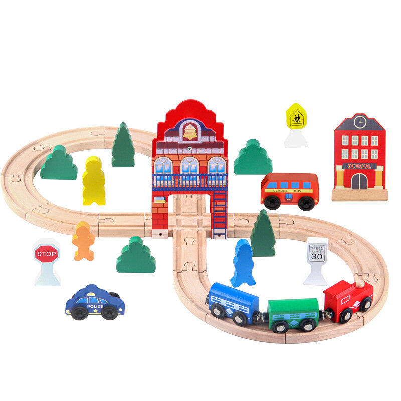 Accessoires de voie ferrée en bois pour enfants, ensemble de petites voies de train coulissantes, jouets de voiture pour bébé, tour de cloche, boîte cadeau, mamelon