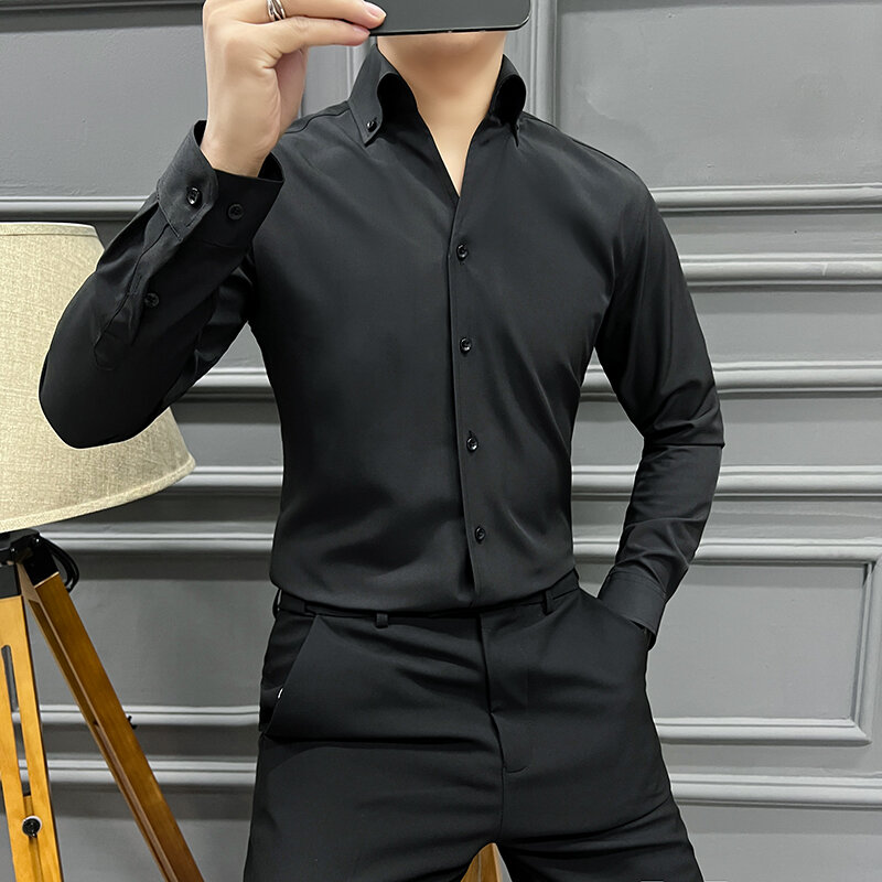 Markowa odzież męska letnia wysokiej jakości koszule z długim rękawem męska Slim Fit modna biznesowa koszula sukienka biurowa 3XL-M