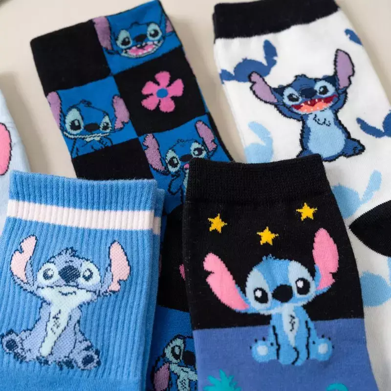 Cartoon Stitch Printing Cotton Socks Cartoon Anime Figures Print Pattern Breathable Medium Sock Winter Warmth Kids Gifts