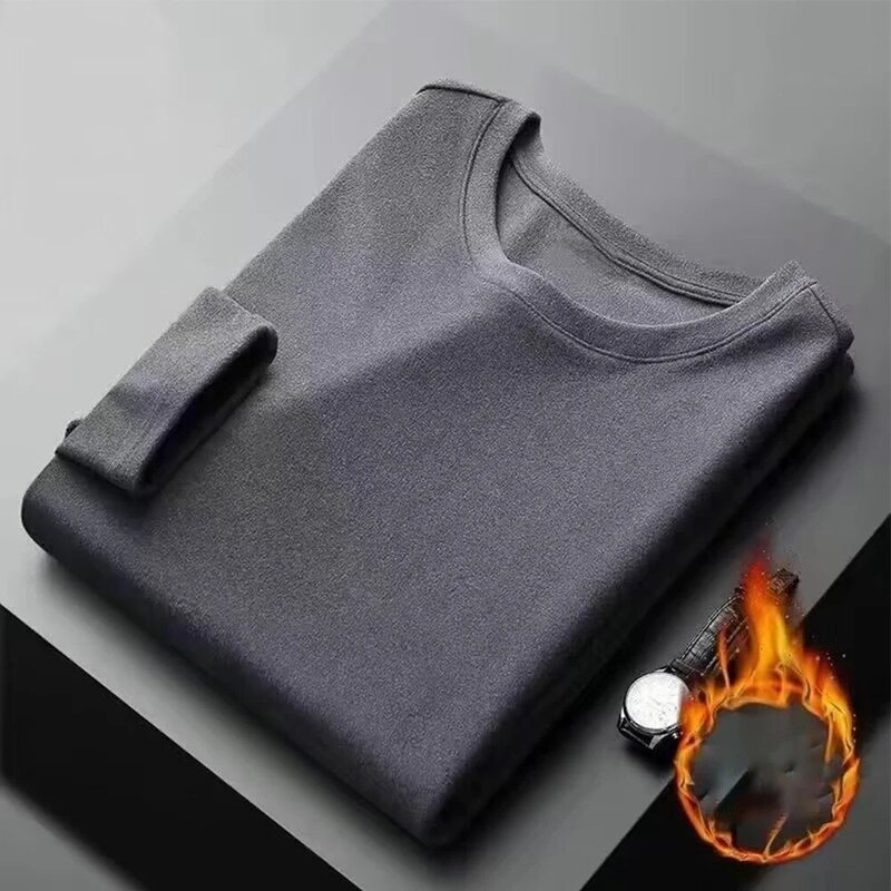 Camiseta de cuello redondo para hombre, ropa interior delgada informal, Top grueso, jersey de manga larga, cálida, invierno, nueva