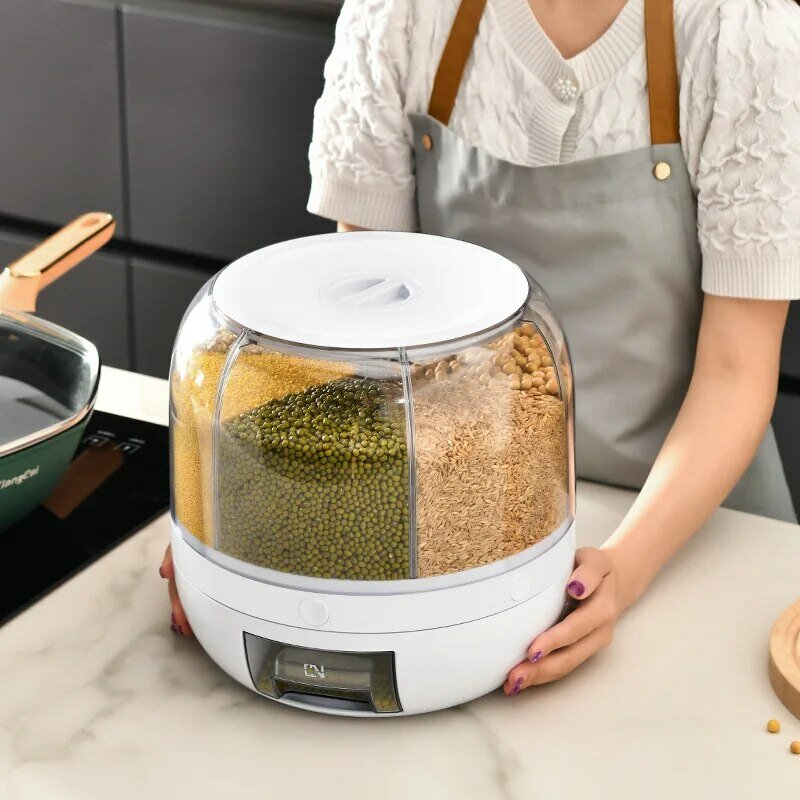 360 ° rotierender Getreidesp ender Getreide Aufbewahrung sbox transparent versiegeltes Glas kreisförmige Küche Reis Eimer insekten sicherer Reistank