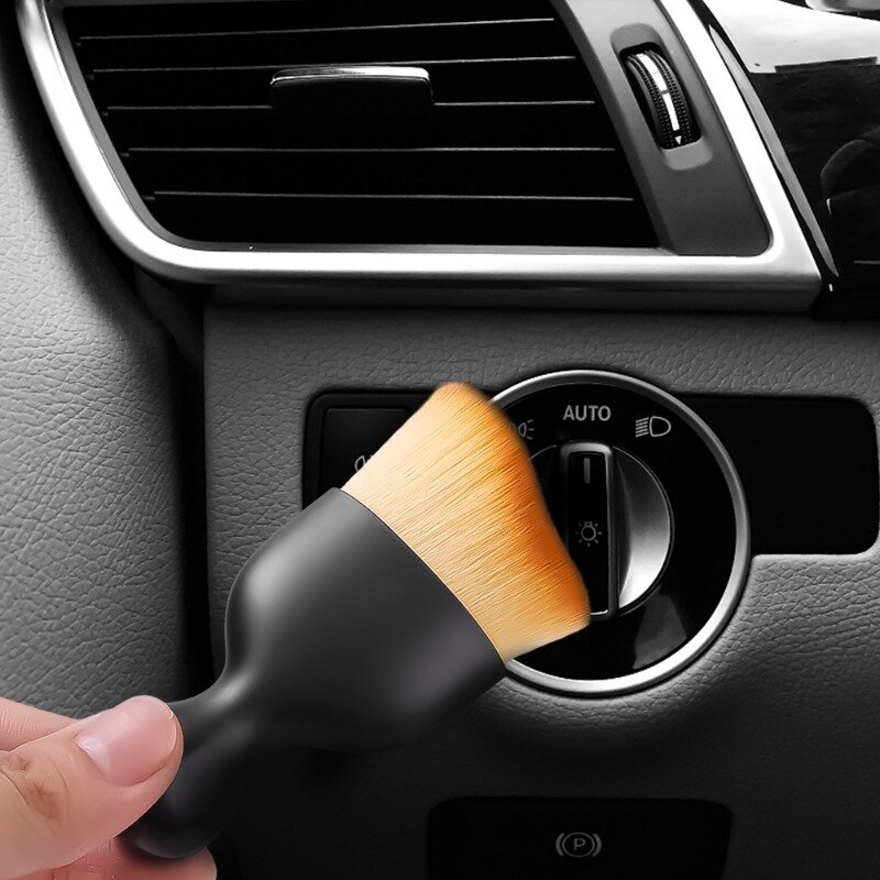 Cepillos de limpieza Interior de coche, herramienta de limpieza de consola central de salida de aire, cepillo suave con carcasa, cepillo de eliminación de polvo de grietas de coche