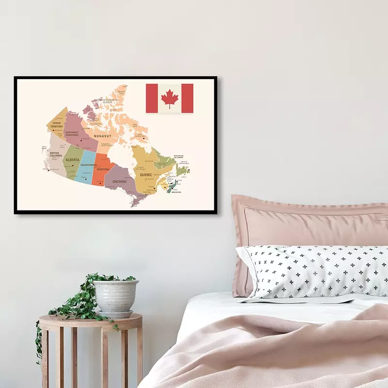 90*60 سنتيمتر كندا السياسية خريطة Vintage قماش اللوحة الملصقات والمطبوعات جدار الديكور اللوازم المدرسية ديكور المنزل
