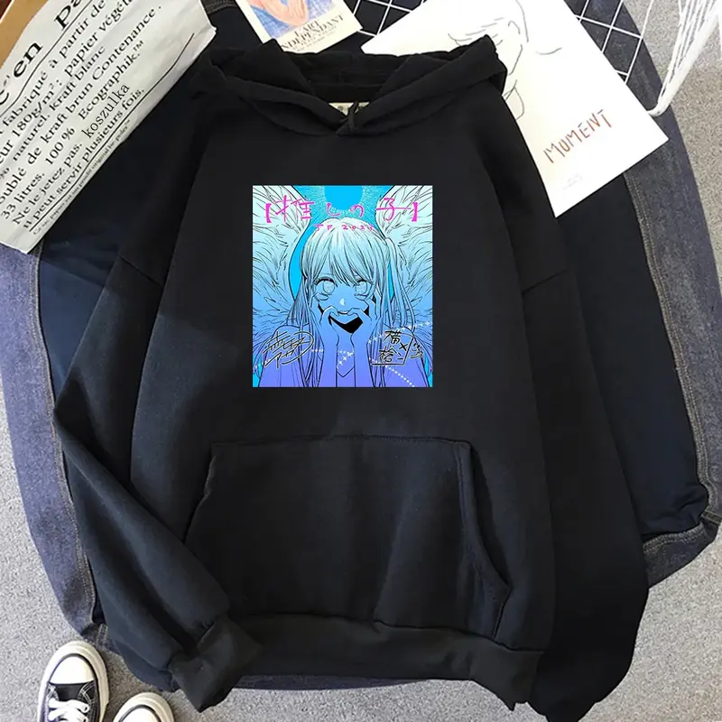 Oshi No Ko Ai HOSHINO sweter motif Wanita Hoodie Harajuku Kawaii bertudung atasan uniseks Anime kartun grafis Hoodie Pullover kaus