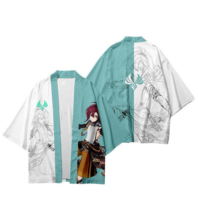 Genshin Dampak Shikanoin Heizou 3d Kimono Kemeja Cosplay Anime Permainan Pria Wanita Tujuh Titik Lengan Atasan Kasual Streetwear Ukuran Plus