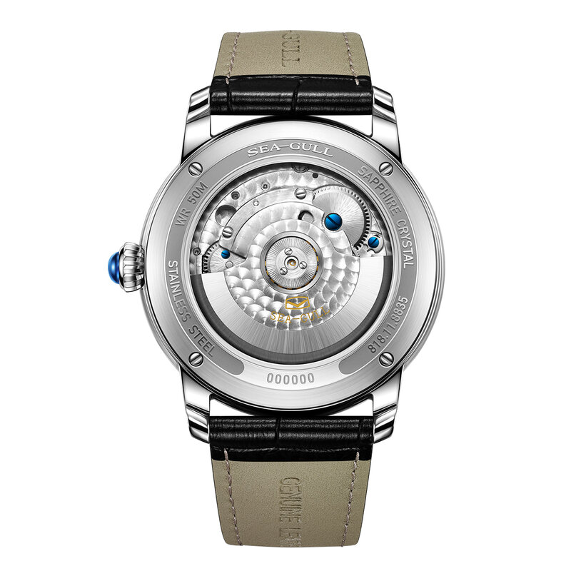 Seagull-Relógio Masculino Tourbillon de Luxo, Relógio de pulso mecânico, Sapphire Glass, Alça de jacaré genuína, 42mm, 818.11.8835