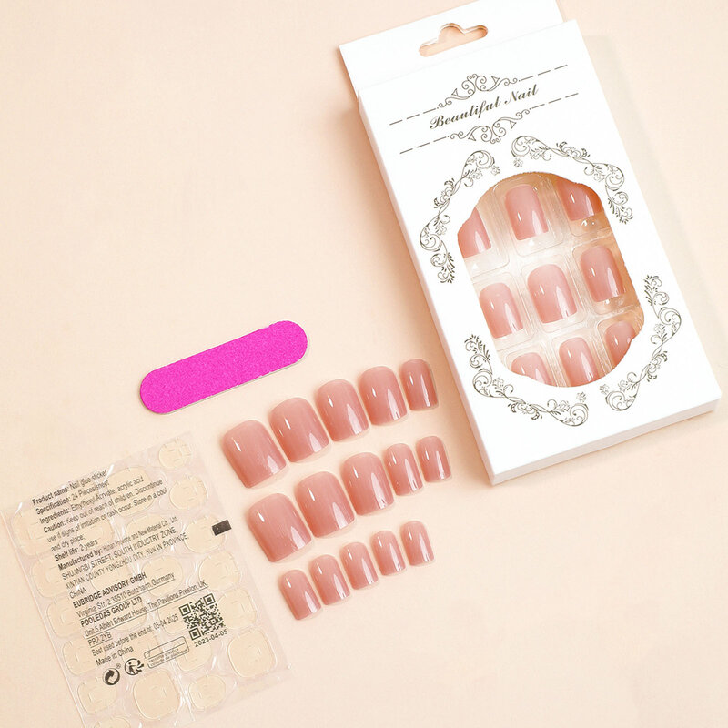 Short Solid Color Artificial Nail Smooth Edge Gentle Pink Nail with Adhesive Tab for Fingernail DIY Decoration
