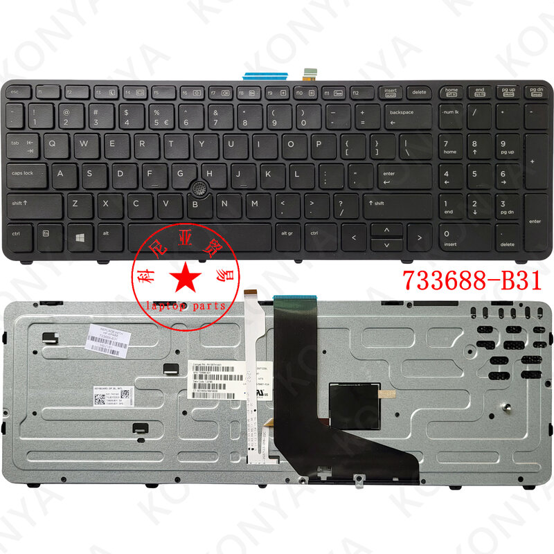 لوحة مفاتيح جديدة وأصلية للكمبيوتر المحمول من سلسلة HP Zbook 15 17 G1 G2 مدمجة بإضاءة خلفية 733688-041 061 071 081 091 161 171 211 261 271 B31