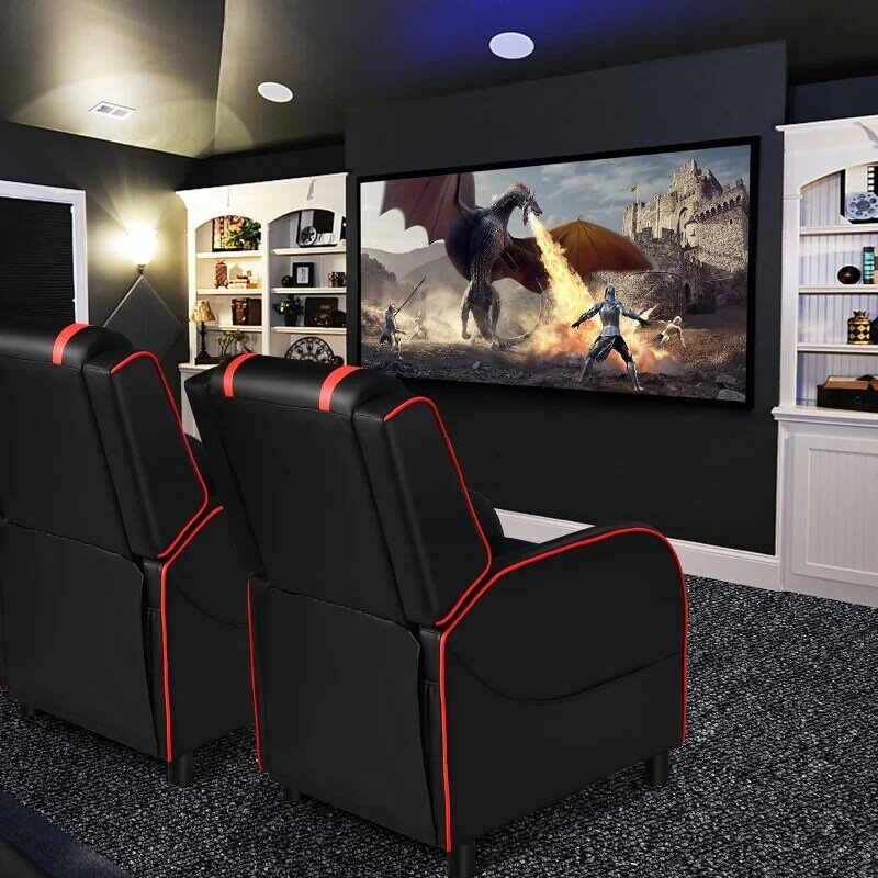 Kursi Gaming GYMAX, kursi pijat dengan pijakan kaki yang dapat disesuaikan, Remote Control & saku samping, kursi santai Game ergonomis,