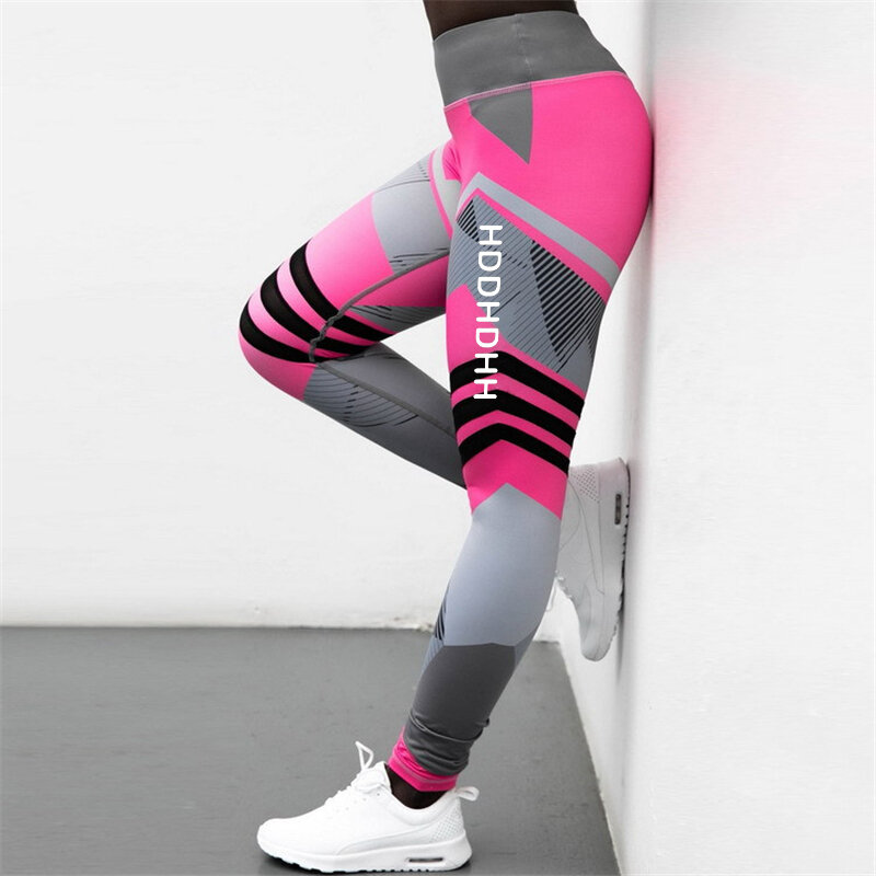 Nova impressão digital geométrica calças de yoga feminino europeu e americano quatro agulhas seis-thread leggings