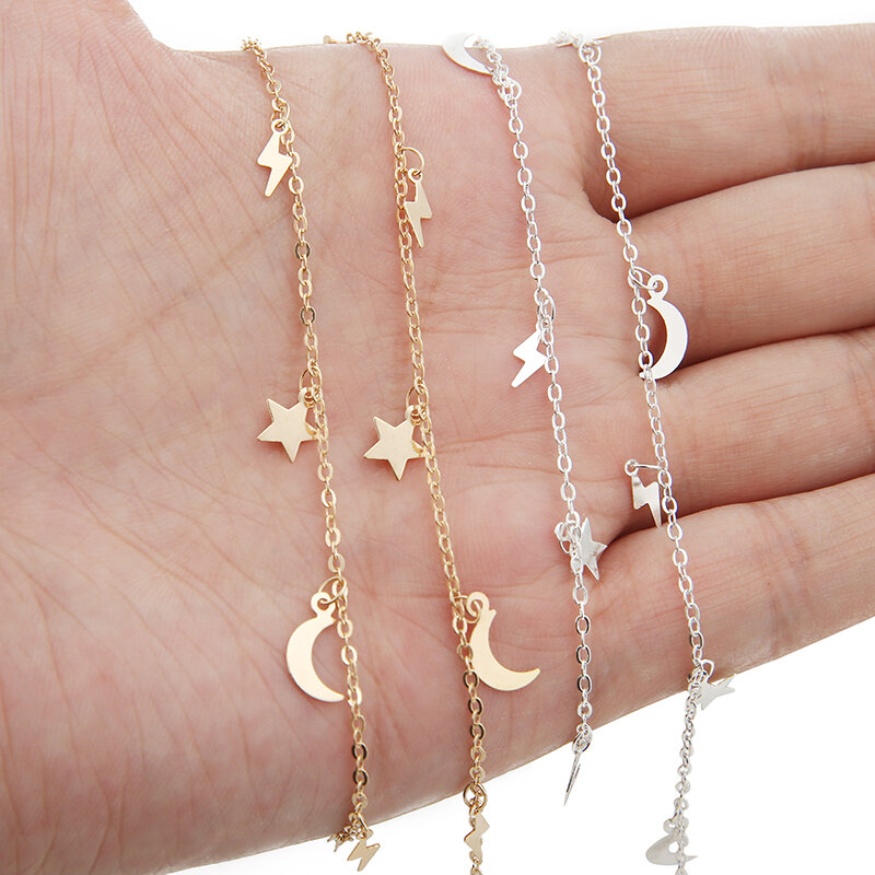Цепочки для ожерелья 2 метра золотого и серебряного цвета, медные металлические звёзды, луна, цепочки для рукоделия, фурнитура