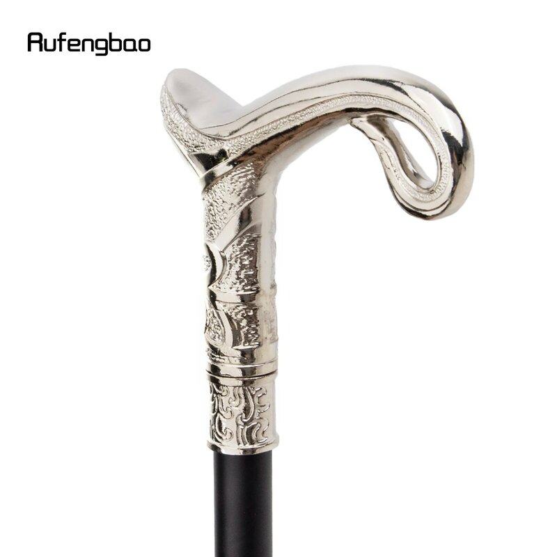 White Curve Flow Line Type Single Joint Walking Stick with Hidden Plate Self Defense Fashion Cane Plate Cosplay Crosier 93cm