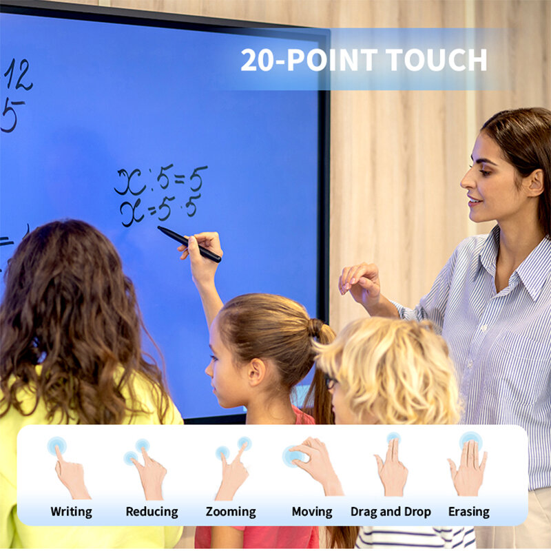 65 75 86 Inch Smart Board Voor Klaslokaal En Conferentie, Digitaal Elektronisch Whiteboard 4K Hd Touch Screen Interactieve Tv Op Wiel