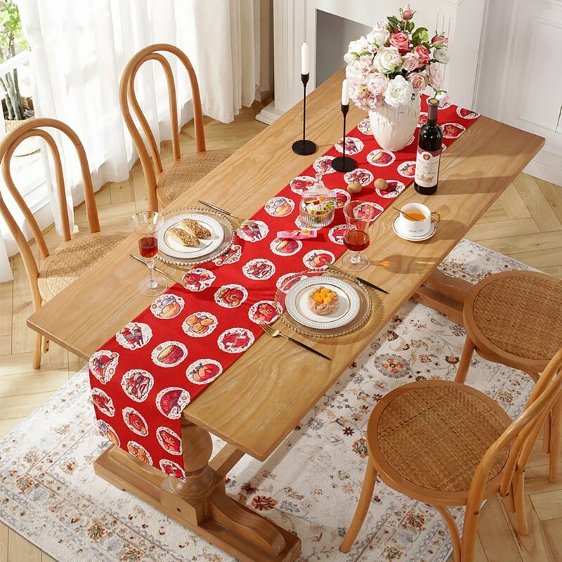 Decoraciones de Año Nuevo 2022, camino de mesa rojo, mantel de fiesta de Festival de Primavera chino, estampado de Tigre, decoración de mesa de comedor de café de otoño