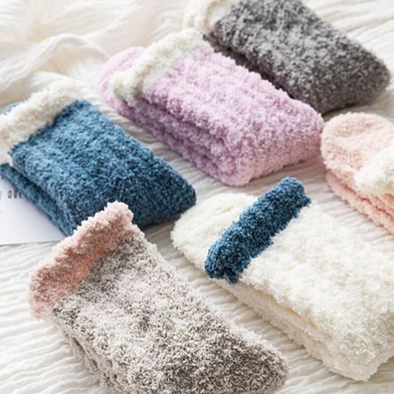 Women's One Pair Coral Velvet Socks Padded Thickened Home Floor Socks Warm Sleep Socks Wool Socks