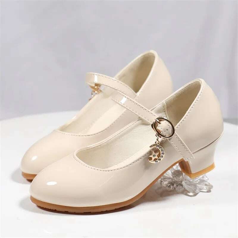 Children Girls Leather Shoes White Princess High Heel Shoes For Kids Girls Performance Dress Student Show Dance Sandals 28-41