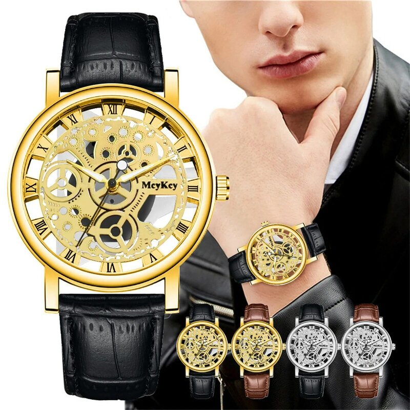 男性用レザー合金クォーツ腕時計,ビジネス時計,ファッション
