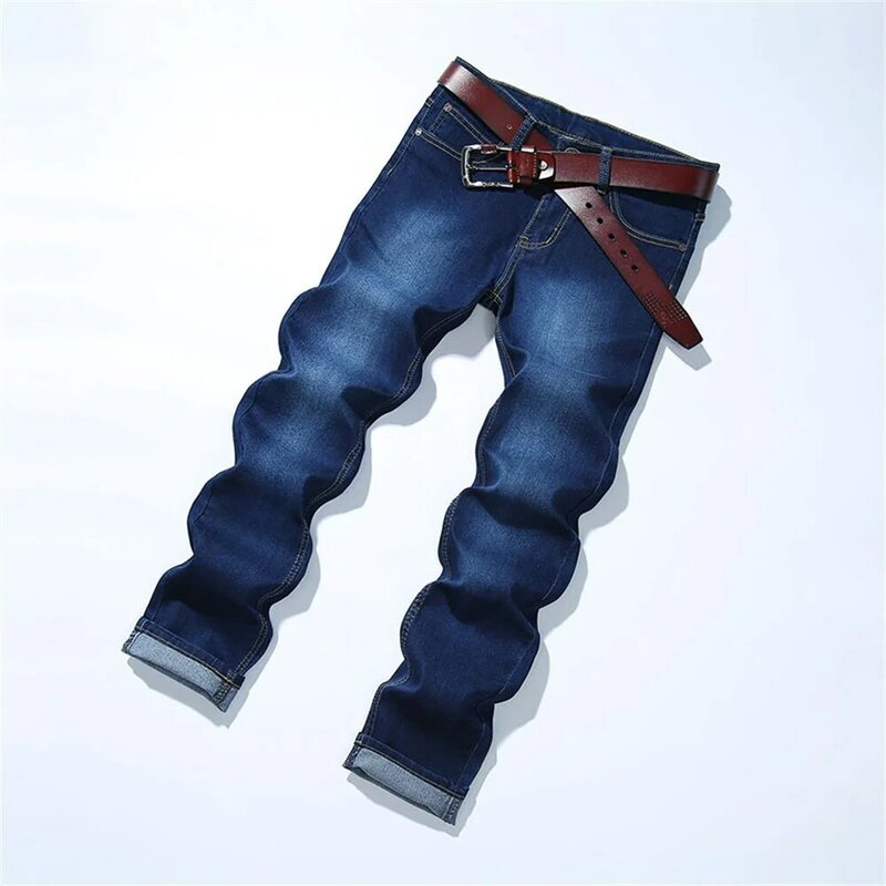 Pantalones vaqueros de moda para hombre, Jeans ajustados elásticos de color azul oscuro para hombre, pantalones vaqueros ajustados informales de estilo coreano