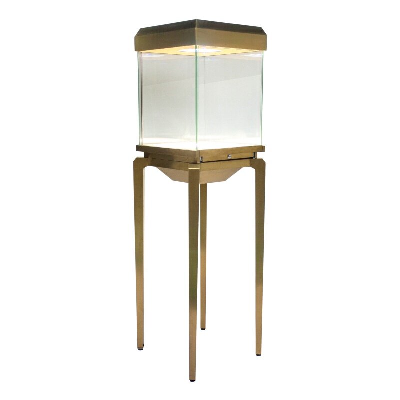 Customized product、Bespoke Single Jewelry Stand Glass Display Showcase Tempered Glass Standing Wooden Jewelry Cabinet