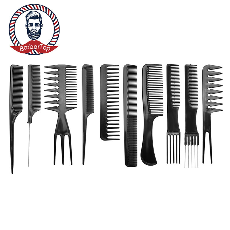 Cabelo Styling Comb Set, escova de cabeleireiro preto, anti-estático Barber Shop Supplies, atacado, 10 pcs