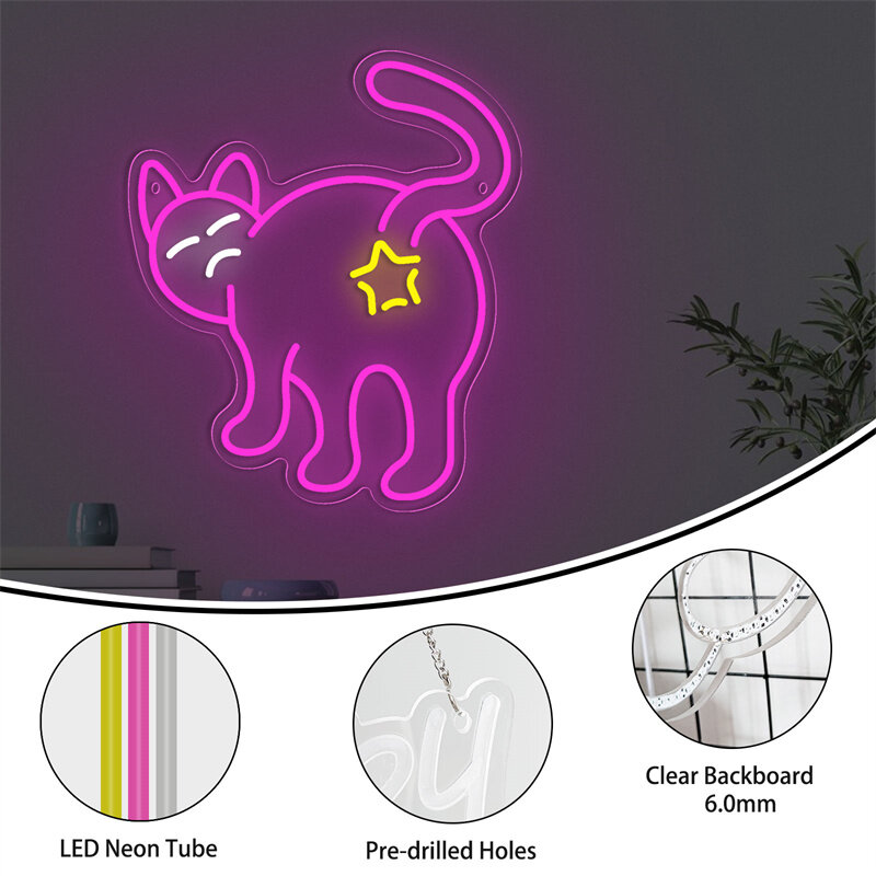 ป้ายไฟนีออน LED รูปแมวไม่ดีอะนิเมะทำจากอะคริลิคปากการูปหัวใจ USB sakelar peredup สำหรับบ้านห้องนอนห้องเล่นเกมคลับตกแต่งศิลปะบนผนังป้าย LED