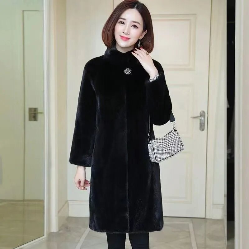 Casaco de pele de vison grosso quente feminino, colarinho longo feminino, tamanho grande, outwear de shearling de ovelha coreano, inverno