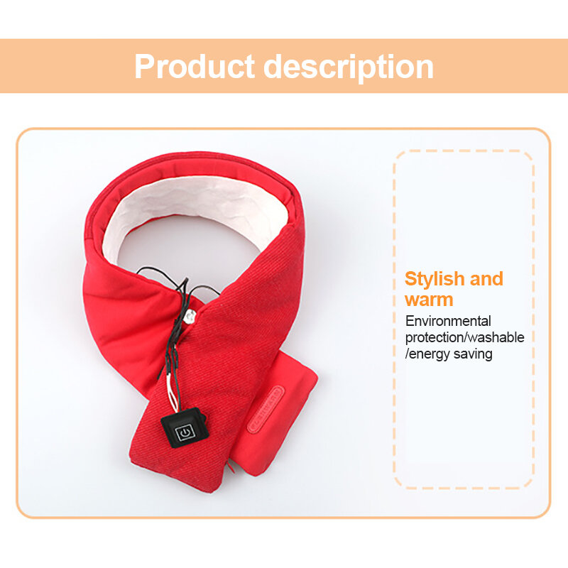 Зимний шарф с электрическим подогревом, 5 В, 3 уровня, регулируемая температура, шарф с USB зарядкой, регулятор температуры, шейный обогреватель для кемпинга