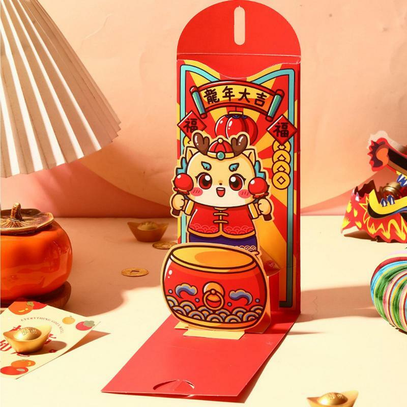 Buste rosse di capodanno 3D 2024 pacchetto di soldi fortunati anno del drago cinese Festival di primavera pacchetto rosso busta di denaro 3D per bambini