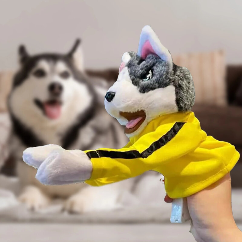 Mainan hewan Kung Fu mainan Husky sarung tangan boneka permainan mewah Boxer boneka tangan boneka anjing aksi interaktif mainan tangan dengan suara untuk anak-anak