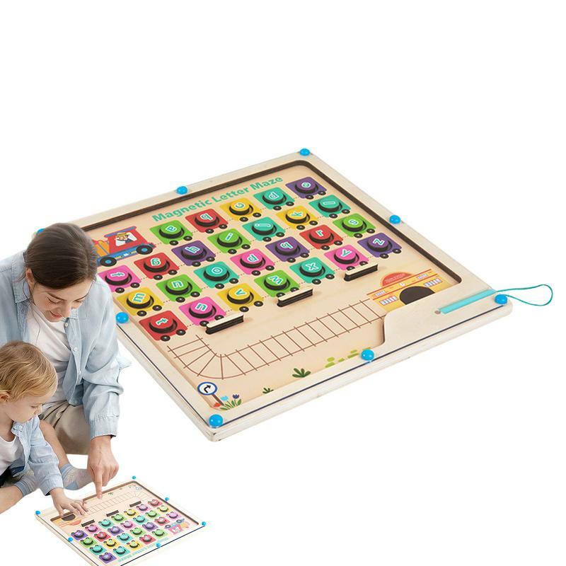 Магнитная детская деревянная головоломка-лабиринт с буквами