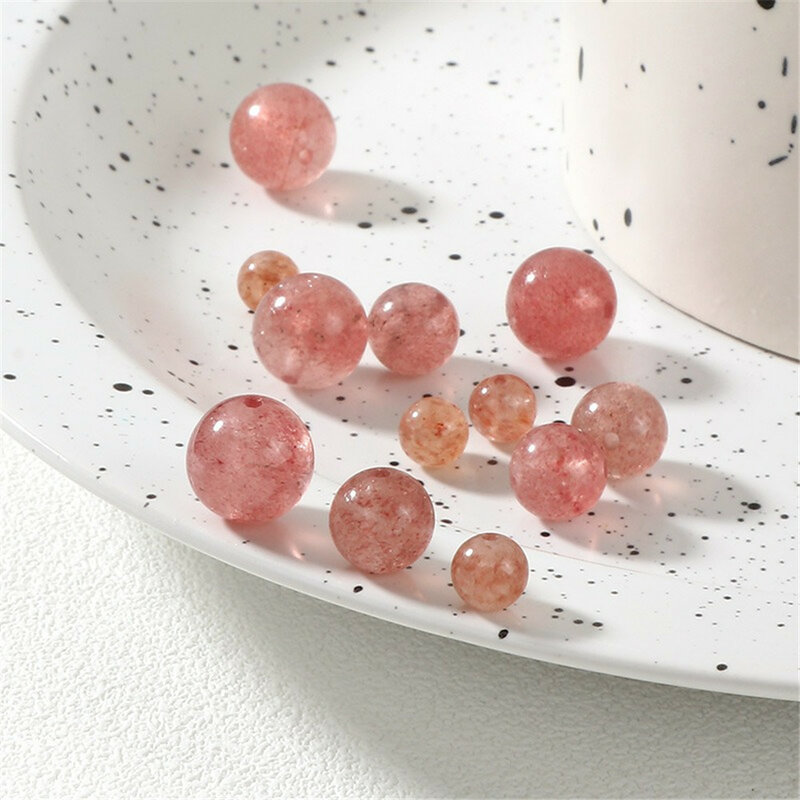 Cuentas redondas dispersas de cristal de fresa Natural, cuentas de cristal hechas a mano, pulsera, collar, accesorios de Material de joyería para la oreja