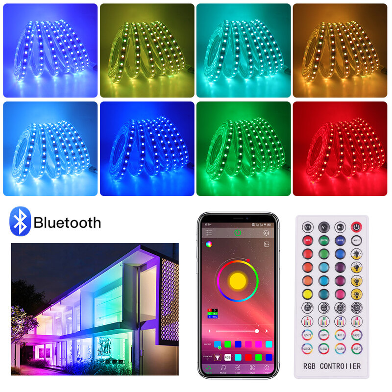 LED z Bluetooth pasek światła AC220V 110V SMD5050 RGB elastyczna taśma LED 60 diody LED 120 diody LED na zewnątrz wstęga LED kontrola aplikacji LED sznur oświetleniowy