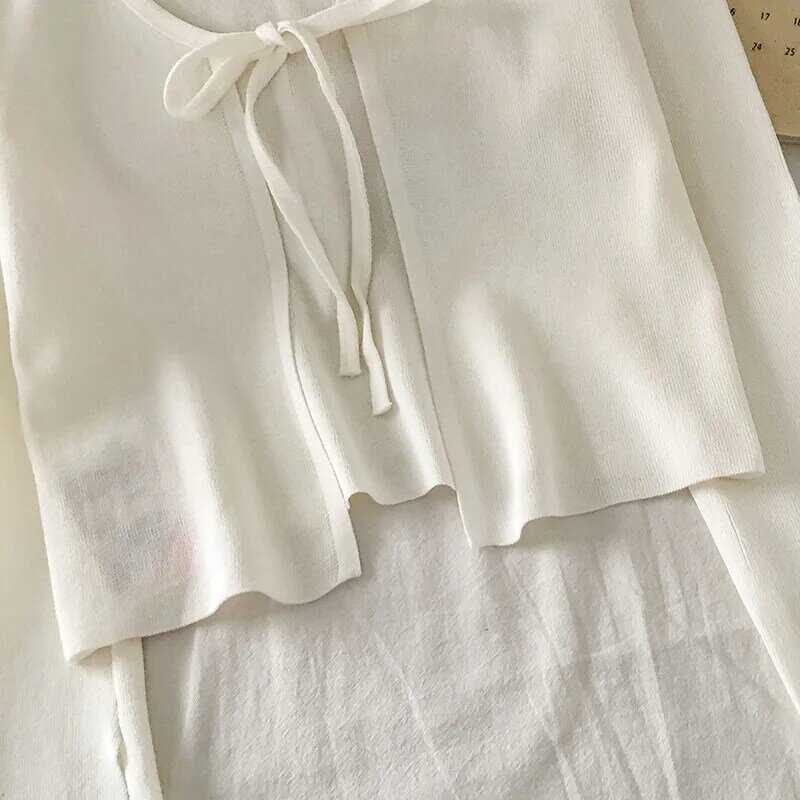 Jaqueta de cardigã de malha francesa feminina, xale de nicho com blusa, protetor solar, verão